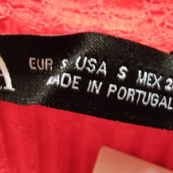 Zara Intense Red Lace Ribbed Halter Crop Top US Small - Picture 5 of 5